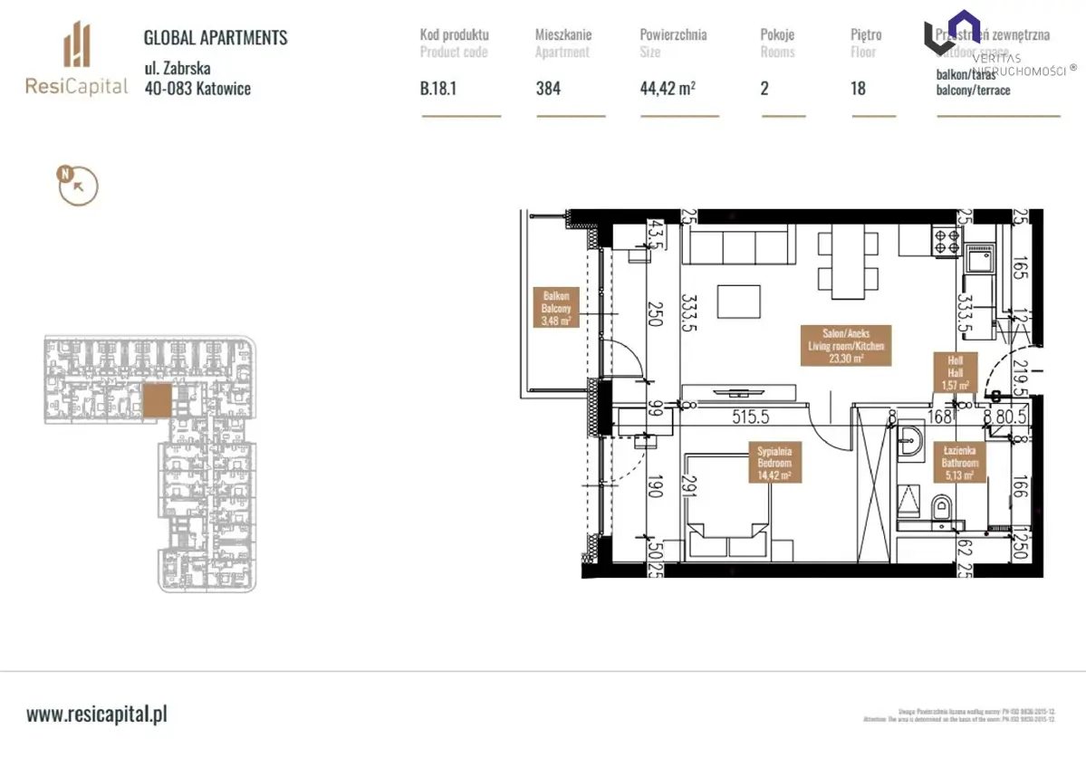 Mieszkanie na sprzedaż, 2 pokoje, 45,41m2, Katowice, Zabrska