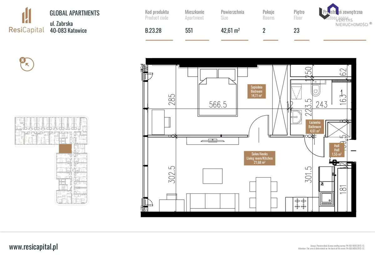Mieszkanie na sprzedaż, 2 pokoje, 44,24m2, Katowice, Zabrska