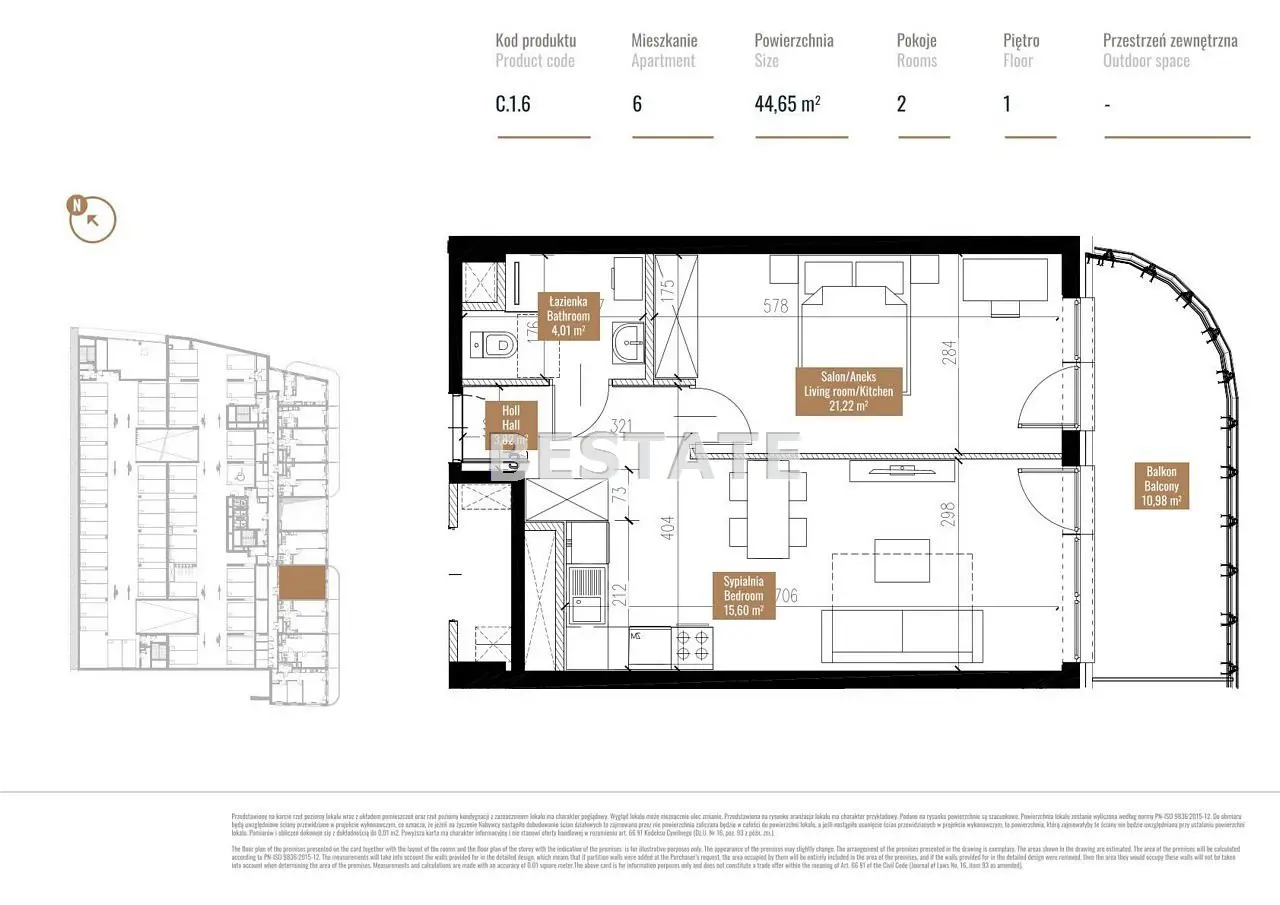 Deweloperskie mieszkanie w Centrum miasta, 44,65m2