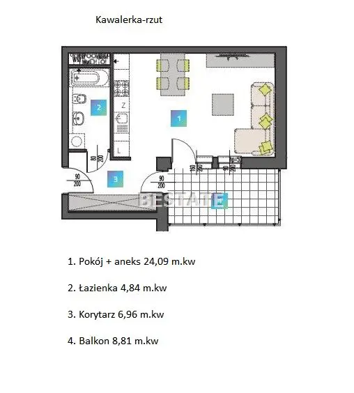 Kawalerka z dużym balkonem, miejscem postojowym