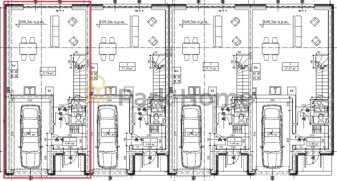 Ruszowice, segment skrajny z garażem, 116m2