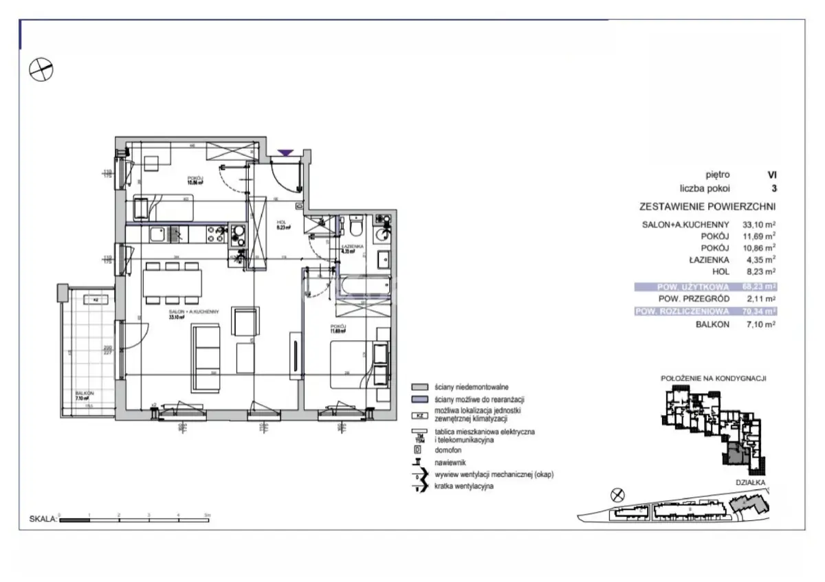 Mieszkanie na sprzedaż, 3 pokoje, 70,34m2