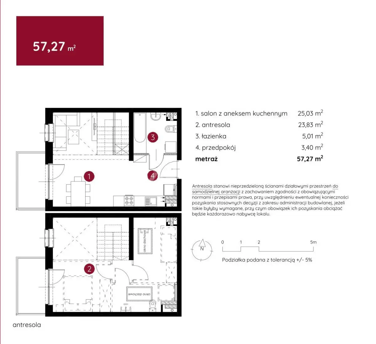 3 POKOJE 57,27 m2 JAR Z ANTRESOLĄ 2 BALKONY