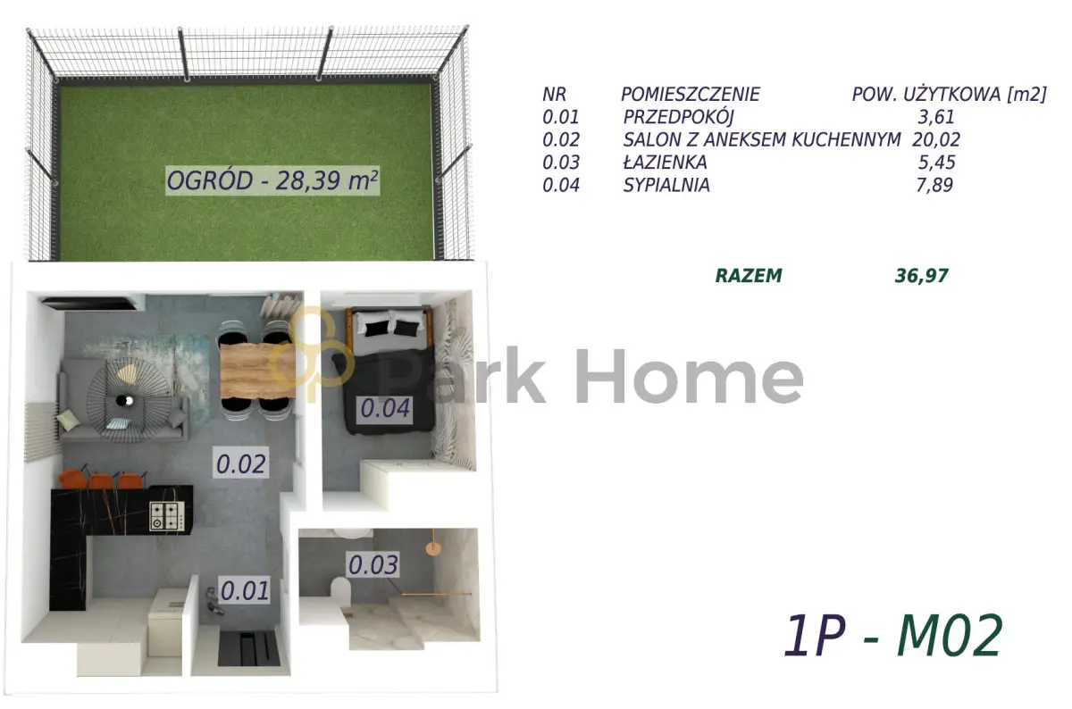 Mieszkanie, 2 pokoje 37 m² na sprzedaż - Rydzyna
