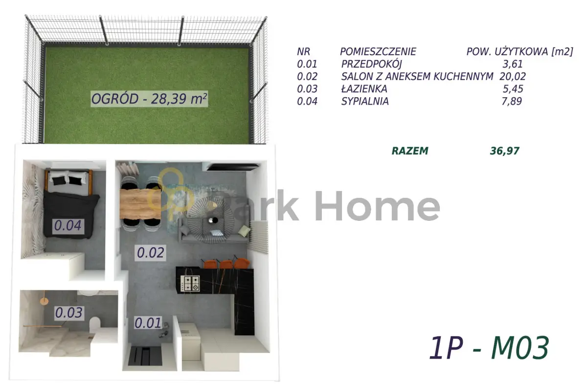 Mieszkanie, 2 pokoje 37 m² na sprzedaż - Rydzyna