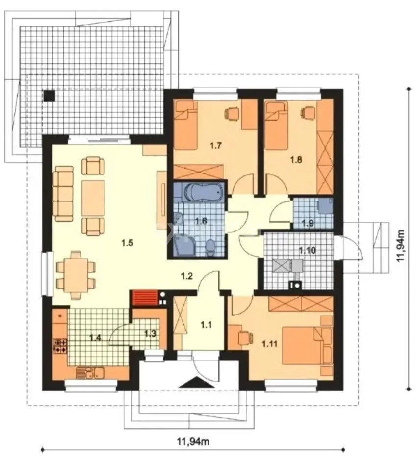 Domy parterowe, 98m2, Sędziszów, Młp. działka 8ar