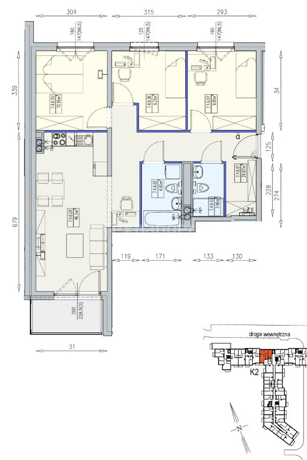 4 -pokojowe mieszkanie z balkonem