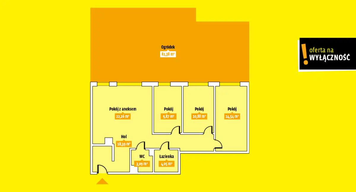 4 pokoje w stanie deweloperskim, ogródek 82,38 m²