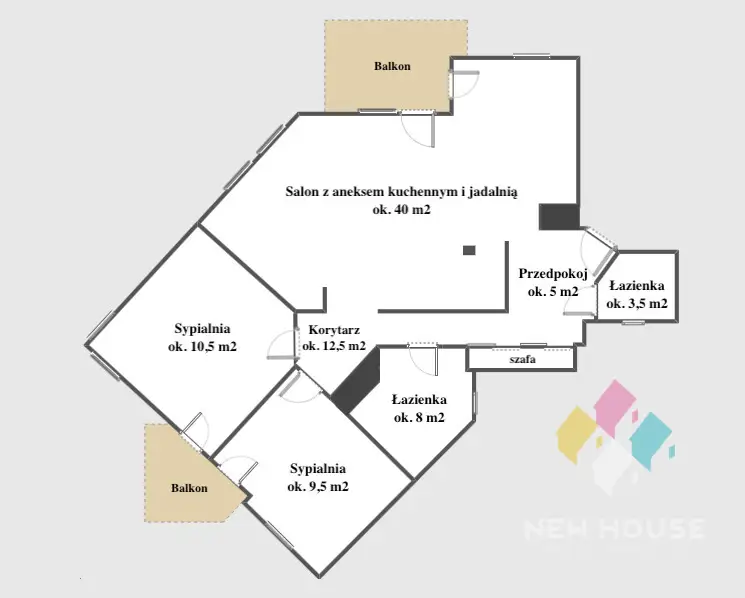 Śródmieście, przestronne mieszkanie 89m2, 2balkony